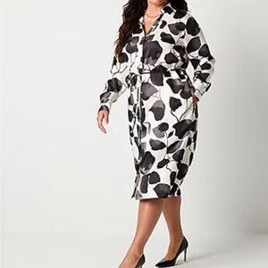 Worthington Black/🤍🩶 White Tie Front Shirt Dress